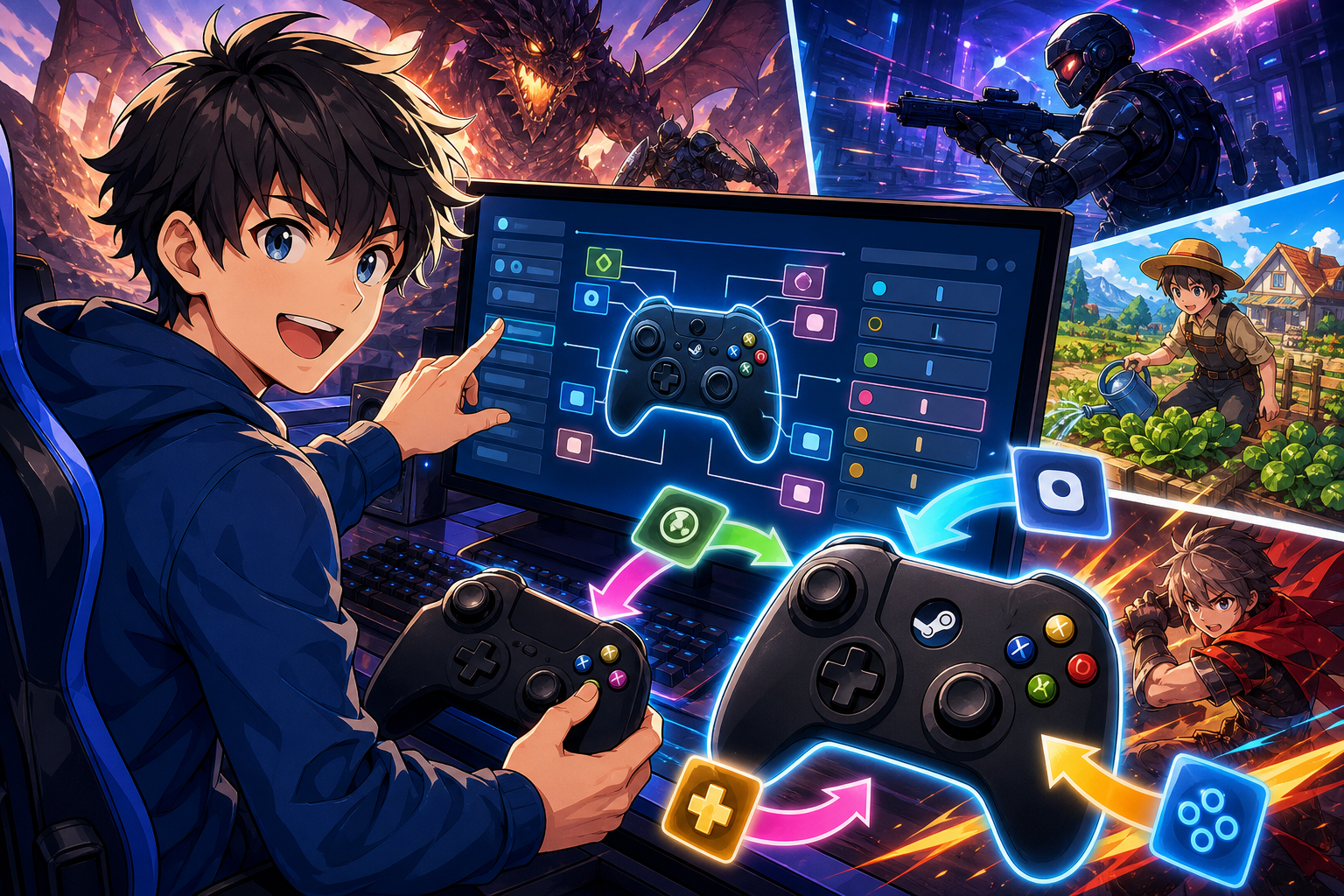 ゲームごとに自由にボタン配置を変えられるんだ！