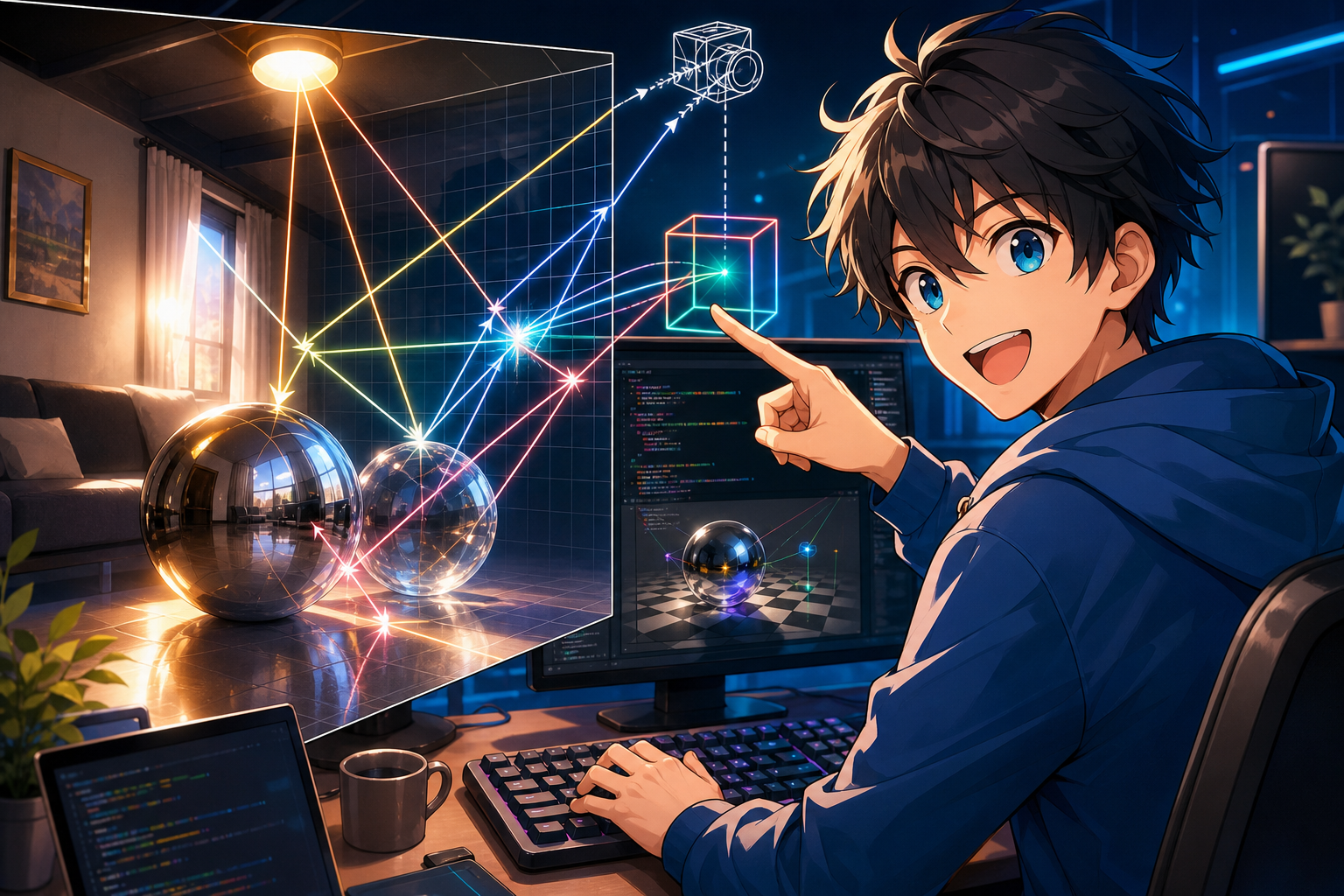 レイトレーシングは光の動きを計算して画像をえがく技術だよ