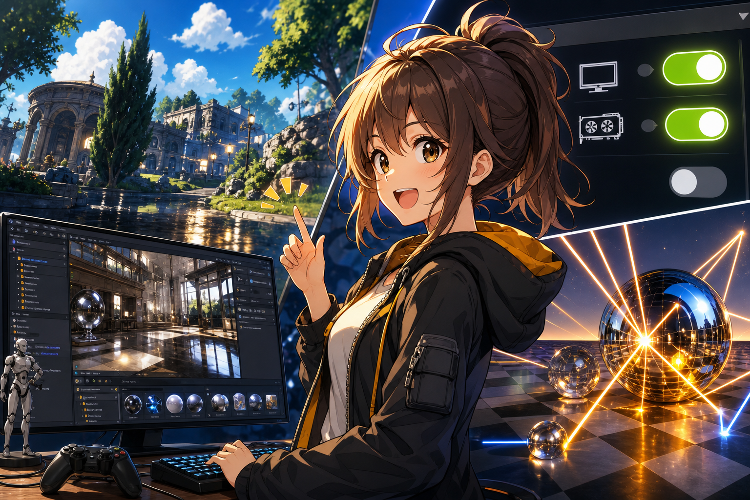 プロジェクト設定でDX12とハードウェアレイトレーシングをONにするのが第一歩だよ